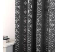 Taisier Home Silver Linen Grommet Window Curtain Panels Metallic Geo Moroccan Tile Foil Print Soft Grey Semi Sheer Draperies for Bedroom Living Room,Light Filtering Window Treatment,52"Wx63"L,2 Panels