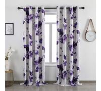 Taisier Home Stylish Living Elegant Abstract Multicolor Purple Curtains Printed,Leaves Pattern Curtain Printed,Fashion Curtain 84 Inch Lenth for Bedroom(Floral Print Curtain 2 Panels Set)