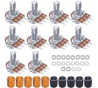 Taiss/10pcs 10K Ohm 3 Terminals Linear Taper Rotary Audio B Type Potentiometer, Volume Control Potentiometer B10K + 10pcs Knob (Black and gold each 5