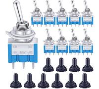 Taiss/10pcs Blue Mini toggle switch MTS-102-MZ 3 Pin SPDT ON/ON 6A 125VAC 2 Position Miniature Toggle Switch + 10pcs Waterproof Cap