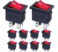 Taiss/10Pcs Rocker Toggle Switch Red Light Illuminated ON/OFF DPST 4 Pin 2 Position KCD1 Snap AC 250V/6A 125V/10A KCD1-104N-R