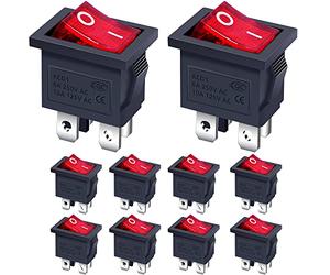 Taiss/10Pcs Rocker Toggle Switch Red Light Illuminated ON/OFF DPST 4 Pin 2 Position KCD1 Snap AC 250V/6A 125V/10A KCD1-104N-R