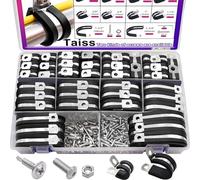 Taiss 110PCS Cable Clamps Kit,1/4" 5/16" 3/8" 1/2" 5/8" 3/4" 1" 1-1/4" 1-1/2" 1-3/4" 10 Sizes Pipe Clamps,304 Stainless Steel Rubber Cushioned Cable Clamps Assortment kit