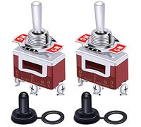 Taiss/2pcs Rocker Toggle Switch Momentary Heavy Duty for 16A 250V SPDT 3 Position (ON)-OFF-(ON) Spring Loaded +2pcs Waterproof Cover TEN-123