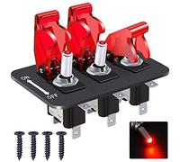 Taiss/3 Gang Rocker Toggle Switch Panel with 12V LED Light Toggle Switch 20A Heavy Duty Racing Car SPST 3Pin ON/Off Red LED Illuminated Switch Plate and Red Waterproof Safety Cover ASW-07DRRMZ-BZ