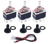 Taiss/3 Pcs Momentary Heavy Duty Rocker Toggle Switch 6 Pin 3 Position (ON)-Off-(ON) DPDT 16A 250VAC Spade Terminal Metal Bat Switch with Waterproof Boot Cap and 6.3mm Terminal Wires TEN-223MX-B223