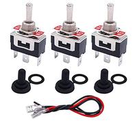 Taiss/3 Pcs Momentary Rocker Toggle Switch Heavy Duty 3 Pins 3 Position (ON)/Off/(ON) SPDT 16A 250VAC Spade Terminal Metal Switch with Waterproof Boot Cap+6.3mm Wires TEN-123MX-B123