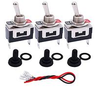Taiss/3 Pcs Rocker Toggle Switch Heavy Duty 2 Pin 2 Position ON/Off SPST 16A 250VAC Spade Terminal Metal Bat Switch with Waterproof Boot Cap and 6.3mm Terminal Wires TEN-1021MX-B101