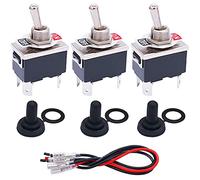Taiss/3 Pcs Rocker Toggle Switch Heavy Duty 4 Pin 2 Position ON/Off DPST 16A 250VAC Spade Terminal Metal Bat Switch with Waterproof Boot Cap and 6.3mm Terminal Wires TEN-1221MX-B201