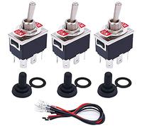 Taiss/3 Pcs Rocker Toggle Switch Heavy Duty 6 Pin 2 Position ON/ON DPDT 16A 250VAC Spade Terminal Metal Bat Switch with Waterproof Boot Cap and 6.3mm Terminal Wires TEN-1321MX-B202