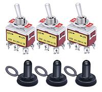 Taiss/3 Pcs Rocker Toggle Switch Univeral Heavy Duty 20A 125V ON/ON 6 Terminals 2 Position DPDT + Waterproof Boot Cap Cover Ten-1321