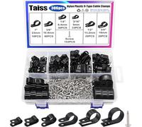 Taiss 306PCS Black R Type Cable Clips 6 Sizes Nylon P Clips 3/16'' 1/4'' 3/8'' 1/2'' 3/4'' 1'' Cable Mounting Wire Clips Assortment Kit with Screws for Wire Management H-049