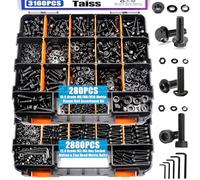 Taiss 3160PCS Metric Flange Bolt Assortment Kit,Nuts and Bolts Assortment Kit M2 M3 M4 M5 M6x1.0 M8x1.25 M10x1.5 Bolt(4-45mm) 42 Sizes Hex Socket Button & Cap Head Metric Screw 10.9 Black Zinc Plated