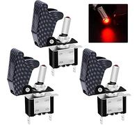 Taiss/3Pcs Rocker Toggle Switch 12V 20A Heavy Duty Racing Car Automative Auto SPST ON/OFF Toggle Switch Red LED Illuminated 3Pin With Charcoal Grey Waterproof Safety Cover ASW-07DR+GYM