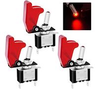 Taiss/3Pcs Rocker Toggle Switch 12V 20A Heavy Duty Racing Car Automative Auto SPST ON/OFF Toggle Switch Red LED Illuminated 3Pin With Red Waterproof Safety Cover ASW-07DR+RM