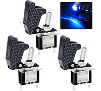 Taiss/3Pcs Rocker Toggle Switch 12V 20A Heavy Duty Racing Car Automative Auto SPST ON/OFF Toggle Switch Blue LED Illuminated 3Pin With Charcoal Grey Waterproof Safety Cover ASW-07DBU+GYM