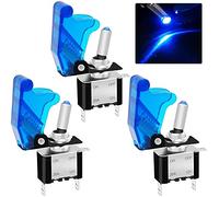 Taiss/3Pcs Rocker Toggle Switch 12V 20A Heavy Duty Racing Car Automative Auto SPST ON/OFF Toggle Switch Blue LED Illuminated 3Pin With Blue Waterproof Safety Cover ASW-07DBU+BUM