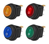 Taiss/4Pcs Rocker Toggle Switch Waterproof Round 12V 20A 4 Colours LED 3 Pins ON/OFF, For Car and Boat KCD1-8-101NW-4C