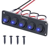 Taiss/5 Gang Round Dot Lighted Rocker Switch Toggle Metal Panel With 20A 12V DC ON/OFF SPST Switch Control For Car Or Boat Blue LED Light KCD2-102N-BU-X-5gang