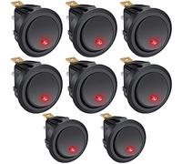 Taiss/8Pcs Rocker Toggle Switch Round 20A 12V DC ON/OFF SPST Control For Car Or Boat,With Red LED Light KCD2-102N-R