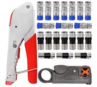 Taiss Coax Cable Crimper Tool Kit with 20 PCS F Style RG59 RG6 Compression connectors,Coaxial Cable Stripper,Coaxial Cable Compression Tool Kit,coaxial cable crimper