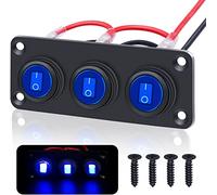 Taiss/Toggle Rocker Switch Panel 12V 20A Waterproof 3 Pin On/Off 3 Gang Blue LED Lights for Automotive RV Boat Trailer Ect KCD1-8-101NW-BU-BX