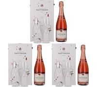 Taittinger Brut Prestige Rosé Non Vintage Champagne and Glasses Gift Set 75cl (Pack of 3)