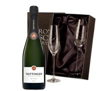 Taittinger Brut Reserve Champagne with 2 Royal Scot Diamante Flutes 75cl 12.5% abv