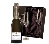 Taittinger Brut Vintage Champagne with 2 Royal Scot Diamante Flutes 75cl 12.5% abv
