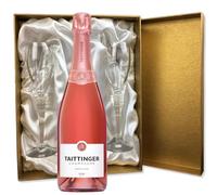 Taittinger Prestige Rose Champagne in Gold Presentation Set With Flutes 75cl 12.5% abv