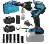 Taitus 1/2 Inch Cordless Brushless Impact Wrench,18V Powerful brushless Motor,700NM of max Torque and max 2800rpm Speed, with 6 Impact Sockets,2 Batteries
