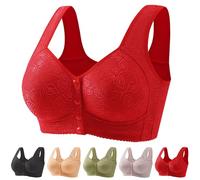 TAITUS Bras for Older Women,Front Closure Bra, Front Closure Push Up Bras No Underwire,Full Coverage Breathable Everyday Bras,No Underwire Plus Size Bra (44,Red)