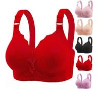 TAITUS Daisy Bras For Older Women,Full Support No Underwire Everyday Bras, Push Up Plus Size Bra Comfortable Breathable Bras,Sexy Lace Bra Comfortable Side Push-Up Bra Underwear (Red,36/80)