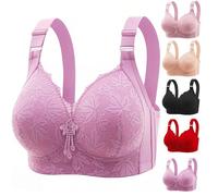 TAITUS Daisy Bras For Older Women,Full Support No Underwire Everyday Bras, Push Up Plus Size Bra Comfortable Breathable Bras,Sexy Lace Bra Comfortable Side Push-Up Bra Underwear (Purple,36/80)