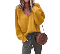 TAITUS Women's Casual V Neck Sweaters Long Sleeve Pullover,Long Sleeve Shirts for Women,Loose Fit Lightweight Sweaters,Autumn and winter V-neck long-sleeved sweater for Women (L,Yellow)