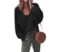 TAITUS Women's Casual V Neck Sweaters Long Sleeve Pullover,Long Sleeve Shirts for Women,Loose Fit Lightweight Sweaters,Autumn and winter V-neck long-sleeved sweater for Women (L,Black)