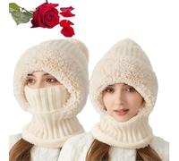 TAITUS Women's Knitted Hat in Autumn and Winter,3 in 1 Cold Resistant Hat,Womens Winter Warm Beanies Hat,Wind-Resistant Scarf Hat Face Mask,Cold Wind Warm Resistant Hooded Scarf Face Mask (Beige)