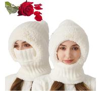 TAITUS Women's Knitted Hat in Autumn and Winter,3 in 1 Cold Resistant Hat,Womens Winter Warm Beanies Hat,Wind-Resistant Scarf Hat Face Mask,Cold Wind Warm Resistant Hooded Scarf Face Mask (White)
