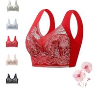 TAITUS Women's No Wire Push-Up Shaping Anti-Sagging Breathable Lace Bra, Full Coverage Bra for Women Wireless (Red,M)