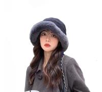 Womens Winter Faux Fur Bucket Hat,Velvet Thickened Fisherman Hat,Thickened Warm Plush Bucket Hat for Winter,Plush Bucket Hat, Corduroy Trendy Winter Hat Fluffy Warm for Girls Women (Black)