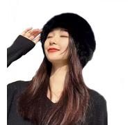 TAITUS Womens Winter Faux Fur Bucket Hat,Warm Plush Faux Fur Hat Fox Fur Flat Cap,Winter Women Fashion Fur hat,Thickened Women’s Faux Mink Mongolian Hat Winter for Girls Women (Black)