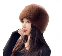 TAITUS Womens Winter Faux Fur Bucket Hat,Warm Plush Faux Fur Hat Fox Fur Flat Cap,Winter Women Fashion Fur hat,Thickened Women’s Faux Mink Mongolian Hat Winter for Girls Women (Brown)