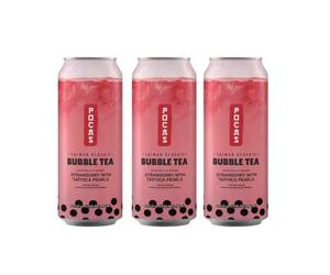Taiwan Strawberry Bubble Tea with Tapioca Pearls 490ml x 3 Cans - Ready to Drink Milk Tea, Bubble Drink, Imported Asian Beverage