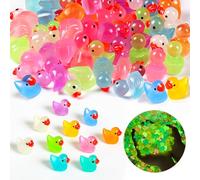 TAIXING 100 Pcs Mini Ducks, Colorful Tiny Ducks Resin Little Ducks for Fairy Garden, Aquarium, Dollhouse and DIY Crafts, Cute Little Ducks Figures for Home Decor & Party Decorations, Glow-in-the-Dark
