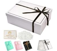 TAIXING 2026 New Gift Box, Textured Gift Boxes for Presents with Ribbon Shred Raffia Greeting Card, 25x18x8.5 cm Gift Boxes with Lids for Valentines Day Christmas Birthdays Anniversaries(White)