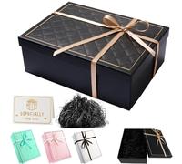 TAIXING 2026 New Gift Box, Textured Gift Boxes for Presents with Ribbon Shred Raffia Greeting Card, 25x18x8.5 cm Gift Boxes with Lids for Valentines Day Christmas Birthdays Anniversaries(Black)