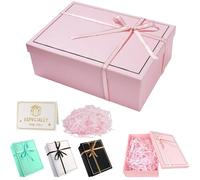TAIXING 2026 New Gift Box, Textured Gift Boxes for Presents with Ribbon Shred Raffia Greeting Card, 25x18x8.5 cm Gift Boxes with Lids for Valentines Day Christmas Birthdays Anniversaries(Pink)