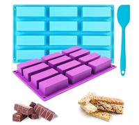 TAIXING 2Pcs Chocolate Bar Moulds, 12 Cavity Large Rectangle Silicone Chocolate Mould with Silicone Spatula, Chocolate Moulds for Butter Brownie Cheesecake Pudding Cereal Bars