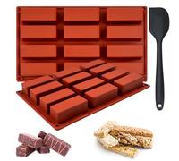 TAIXING 2Pcs Chocolate Moulds, 12 Cavity Large Chocolate Bar Moulds Silicone Moulds with Silicone Spatula for Cereal Bars, Chocolate Truffles, Brownies, Cheesecakes, Butter, Soap, Rectangle