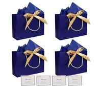TAIXING 4Pcs Dark Blue Gift Bag, Gift Bags for Presents with Bow Ribbon, Gift Bags Medium with Tissue Paper and Cards, Birthday Gift Bag for Weddings Party Celebration Graduation Congratulations